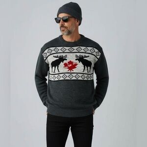 Canada Moose Maple Leaf Knit Sweater  Mens‎ Small Pullover Fair Isle Pattern